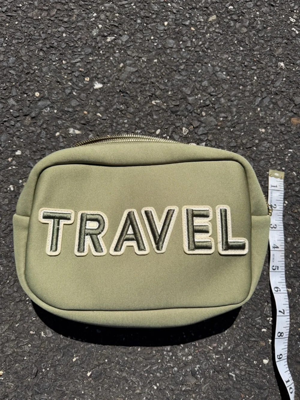 Olive Green 'TRAVEL' Zip Cosmetic Pouch